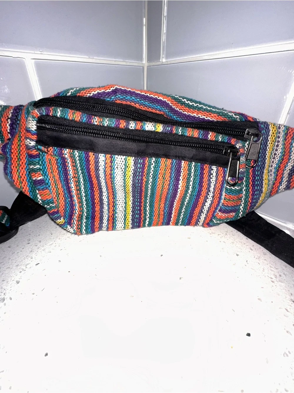 Boho Multicolor Striped Woven Fanny Pack Belt Bag Adjustable